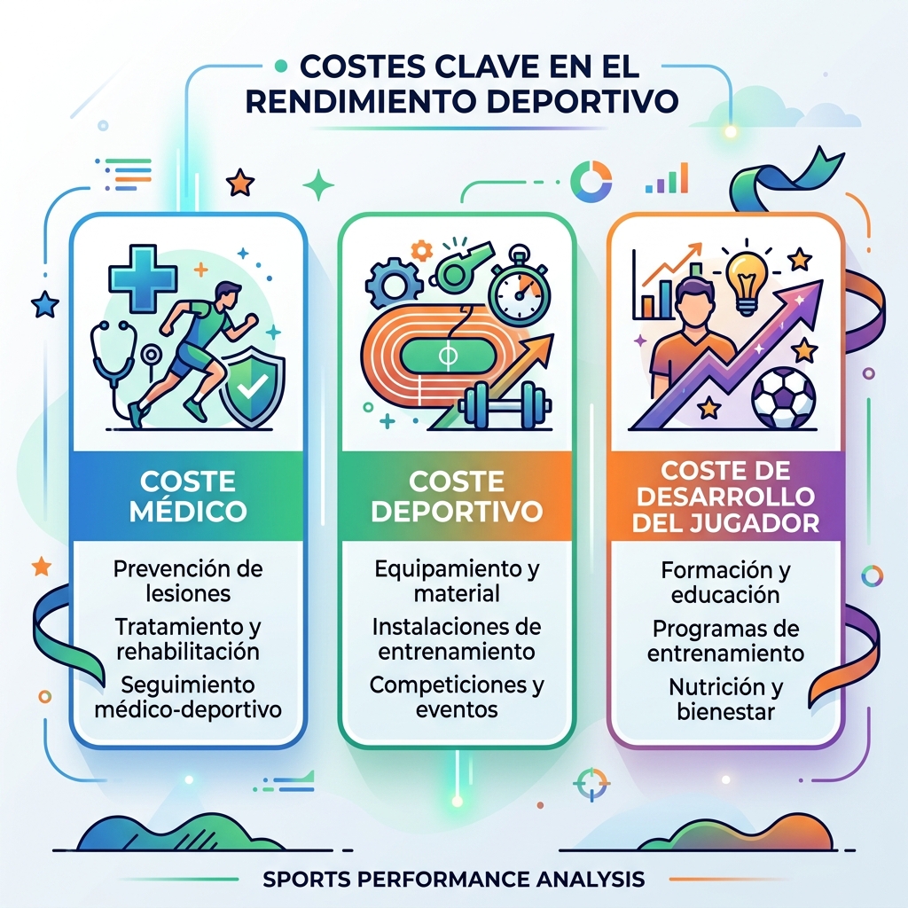 Bloques de coste de una lesión en fútbol base Infografía de costes médicos, deportivos y de desarrollo del jugador